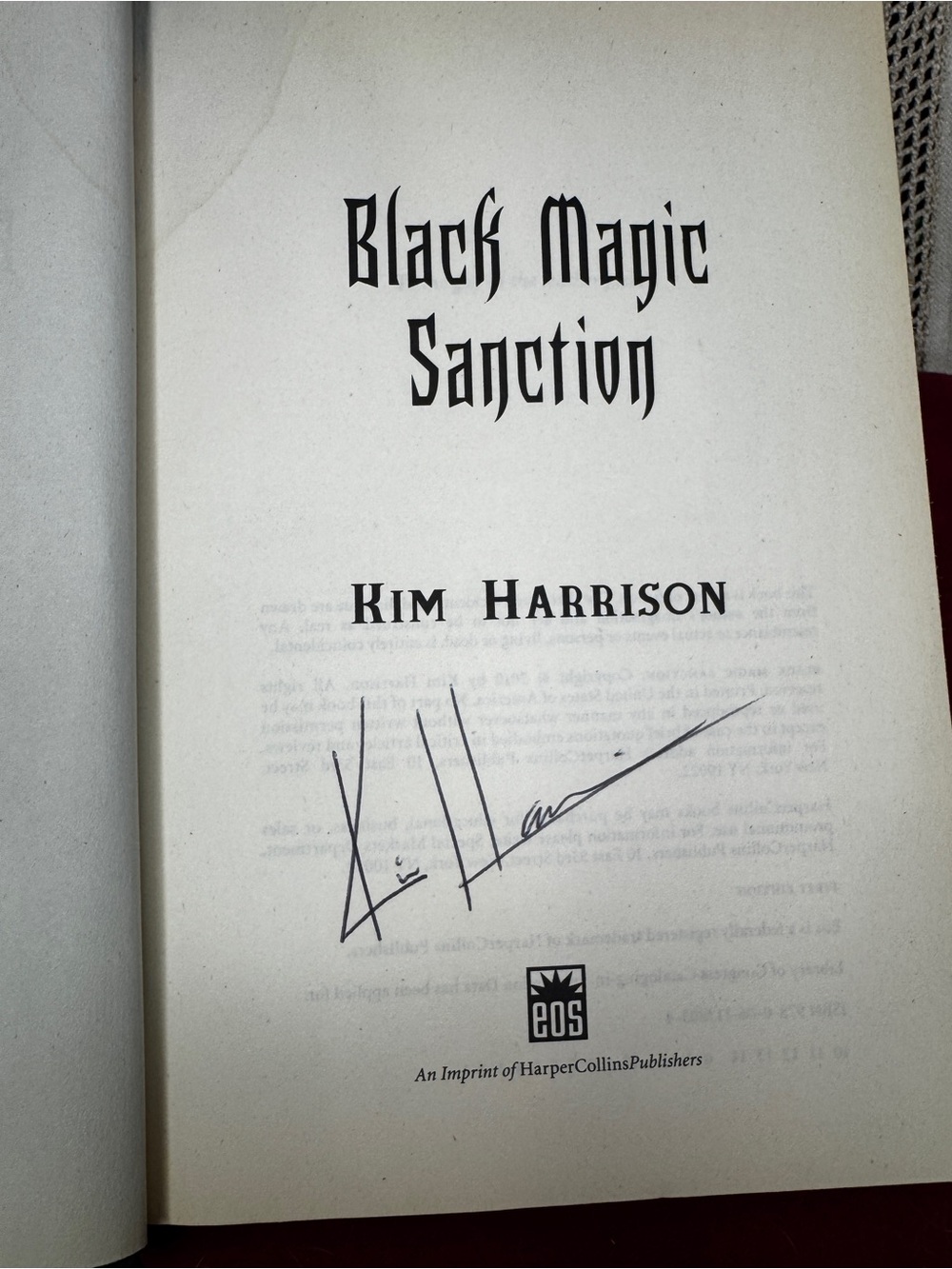 Signed Black Magic Sanction Kim Harrison First Edition HC w/ Dust Jacket